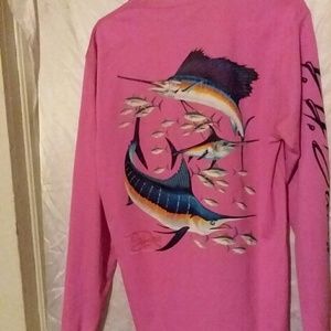 Neon Pink Mens L LS dri fit t shirt